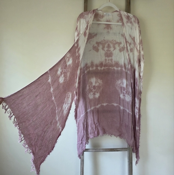 ⭐️40% Off⭐️ Moss Rose Dusty Rose Tie-Dye Fringe Kimono - Picture 5 of 12